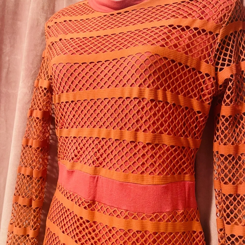 Coral Rust Fishnet Mini Dress - Picture 8 of 8